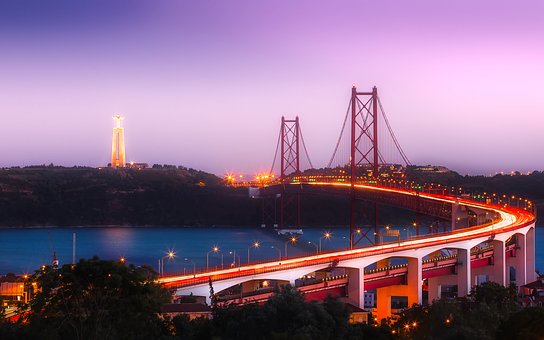  Lisbon City Portugal Urban Sunset Bridge Dusk 