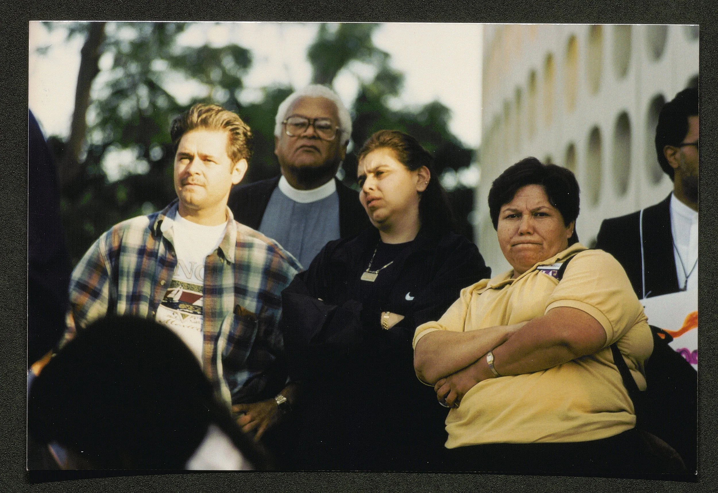 Rev. James Lawson Jr. with workers at LAX, 1997. Photo by Linda A. Lotz