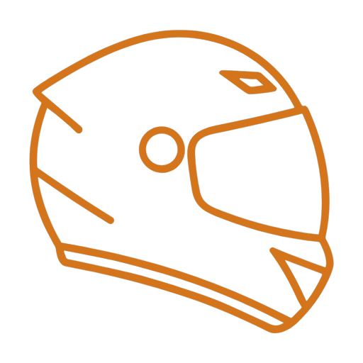 Outline illustration of a motorcycle helmet in brown.