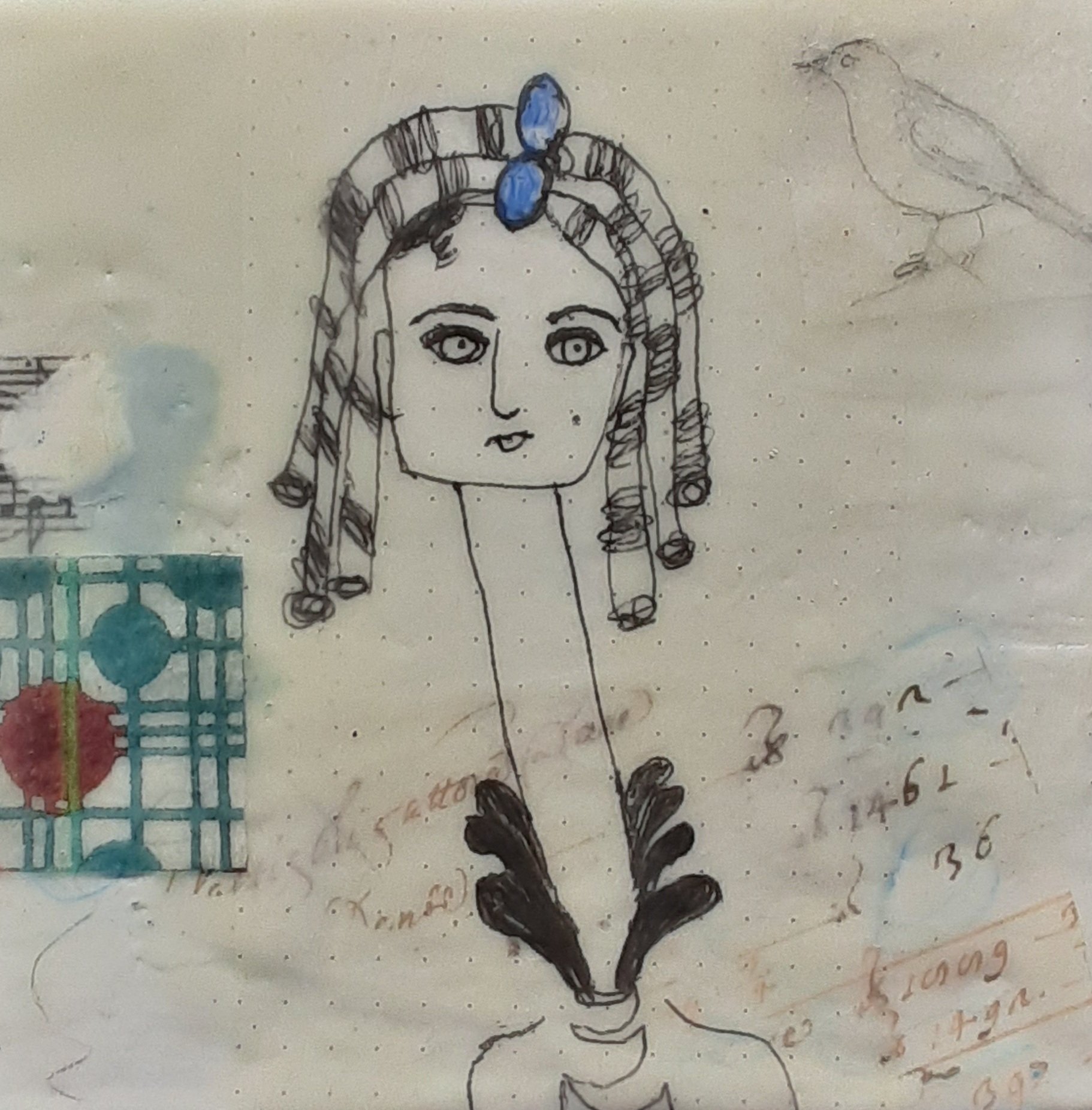 Hear Me, encaustic and mixed media, 6" x 6"