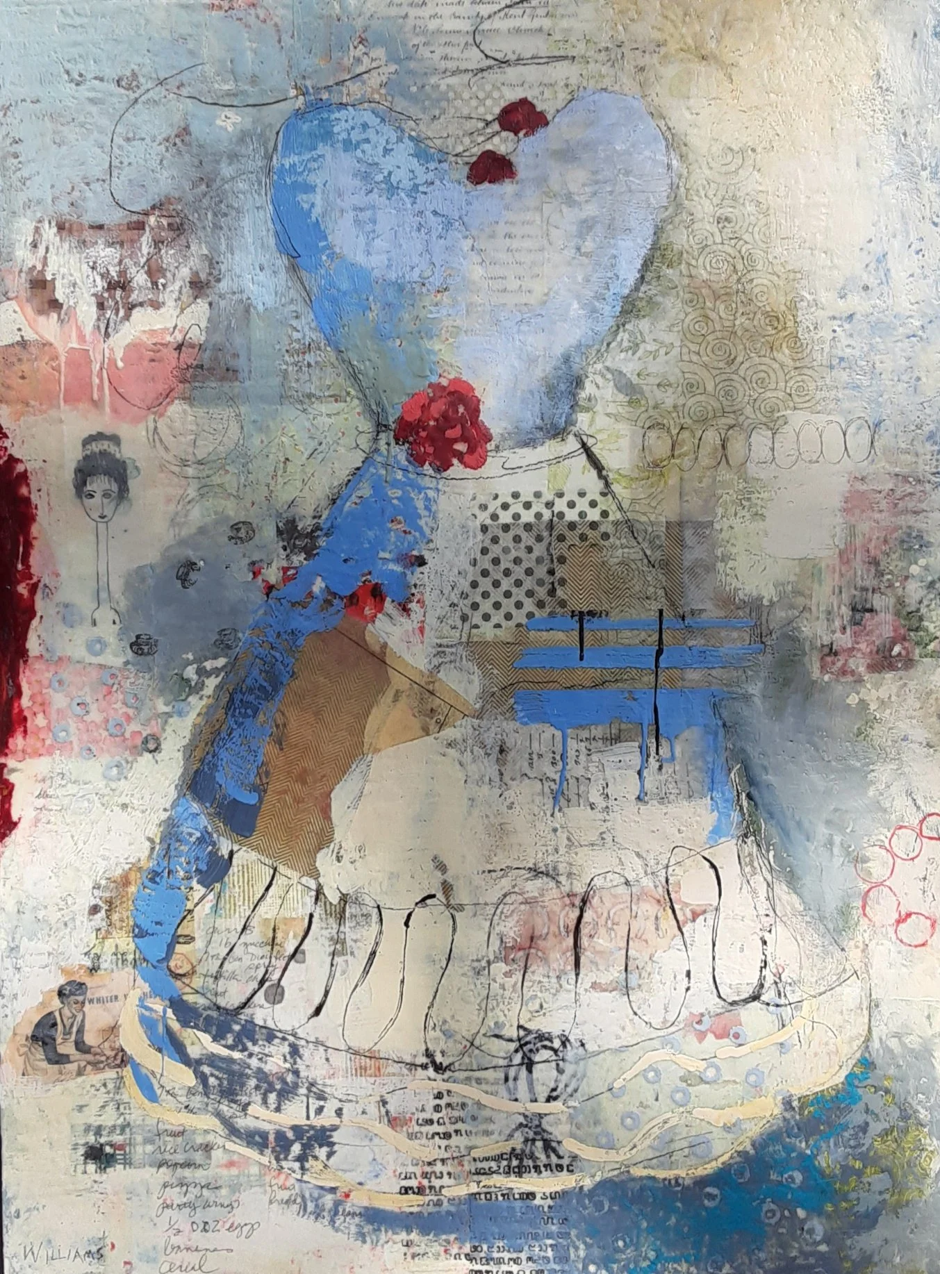 Never Done, encaustic and mixed media, 40" x 30"