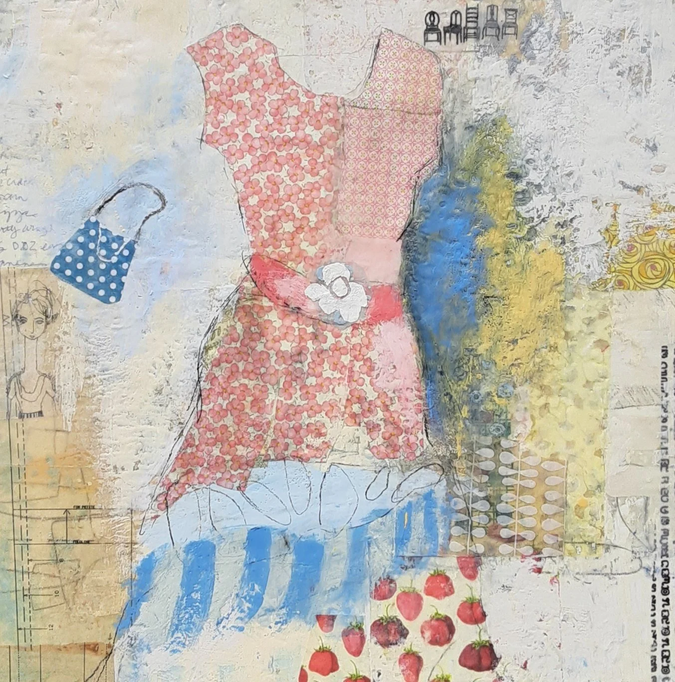Sunny Side Of  The Street, encaustic and mixed media, 30" x 30"