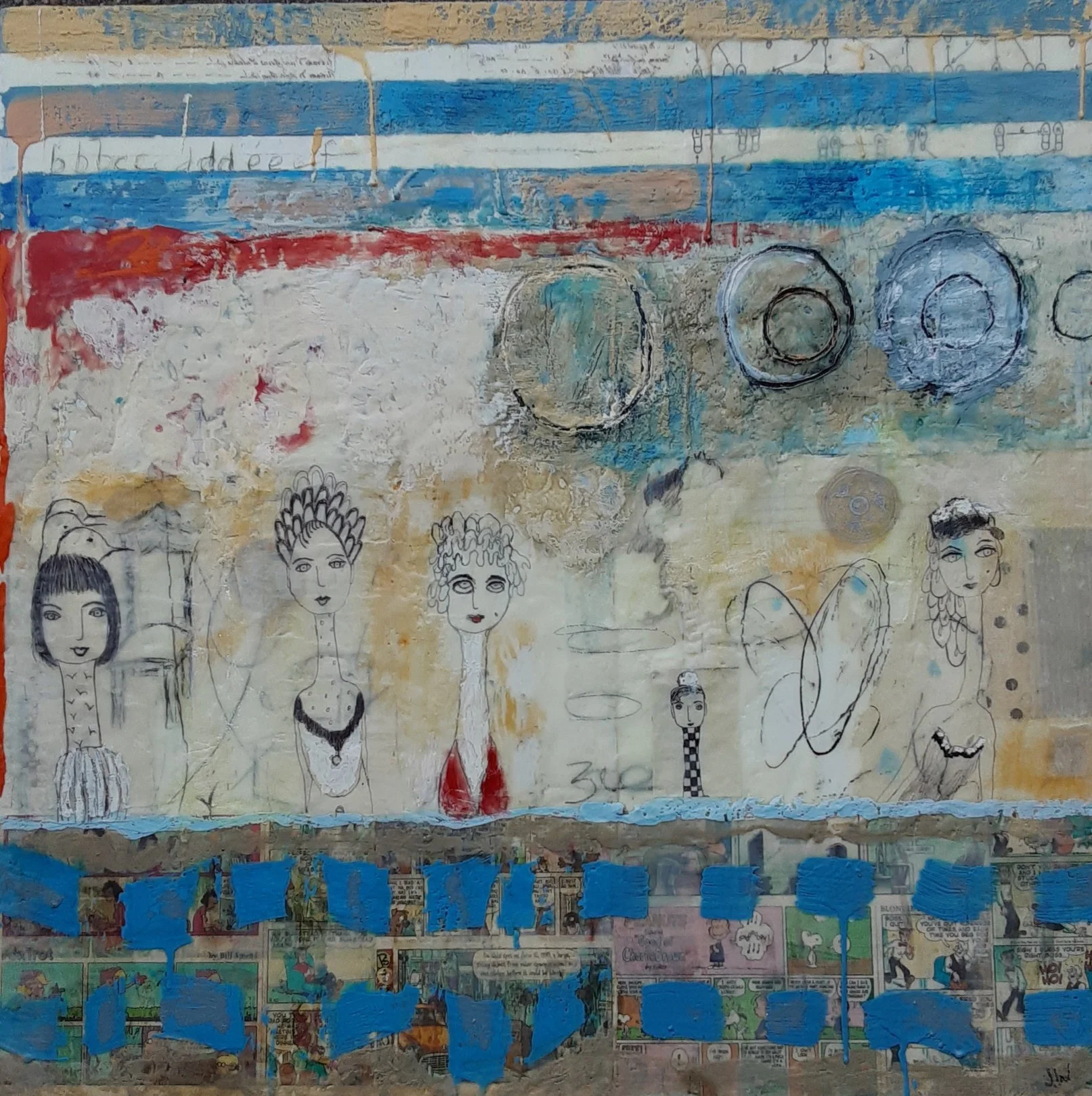 Bits And Pieces, encaustic and mixed media, 30" x 30"