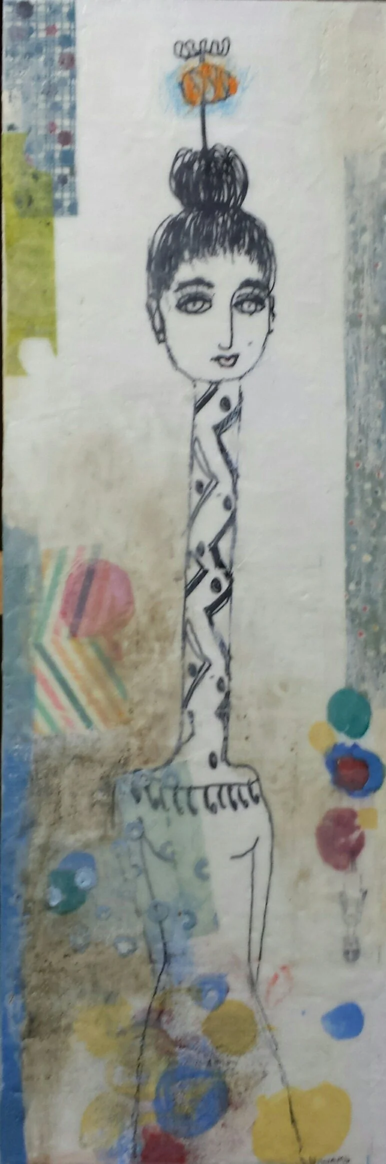 Above It All, encaustic and mixed media, 24" x 12"