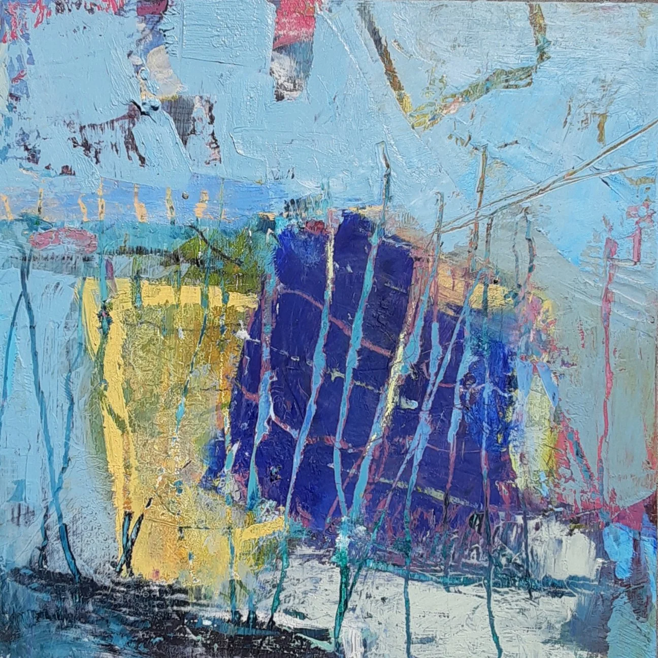 Weavings, oil paint and cold wax, 12" x 12"