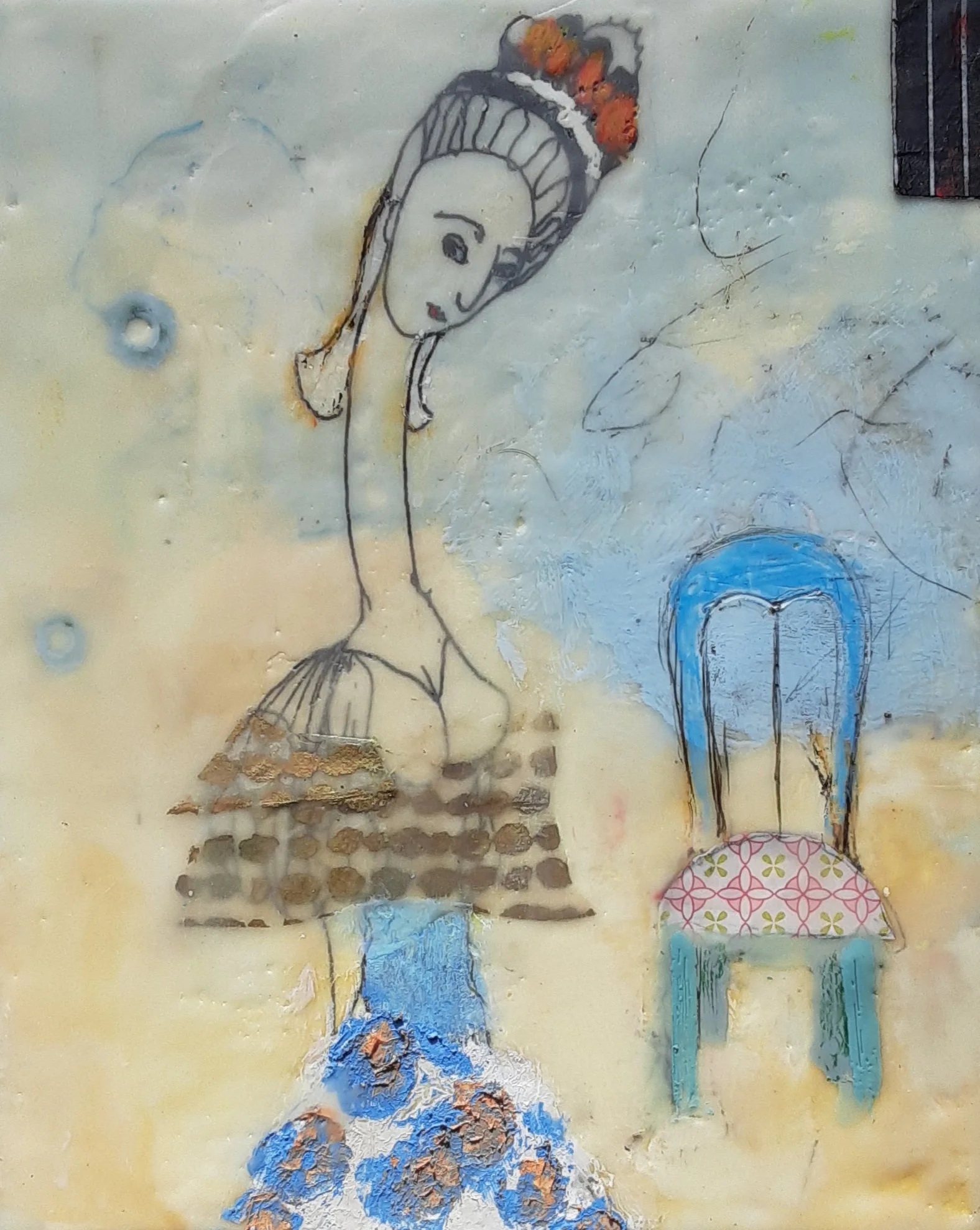 Princess And Her Throne, encaustic and mixed media, 24" x 24"