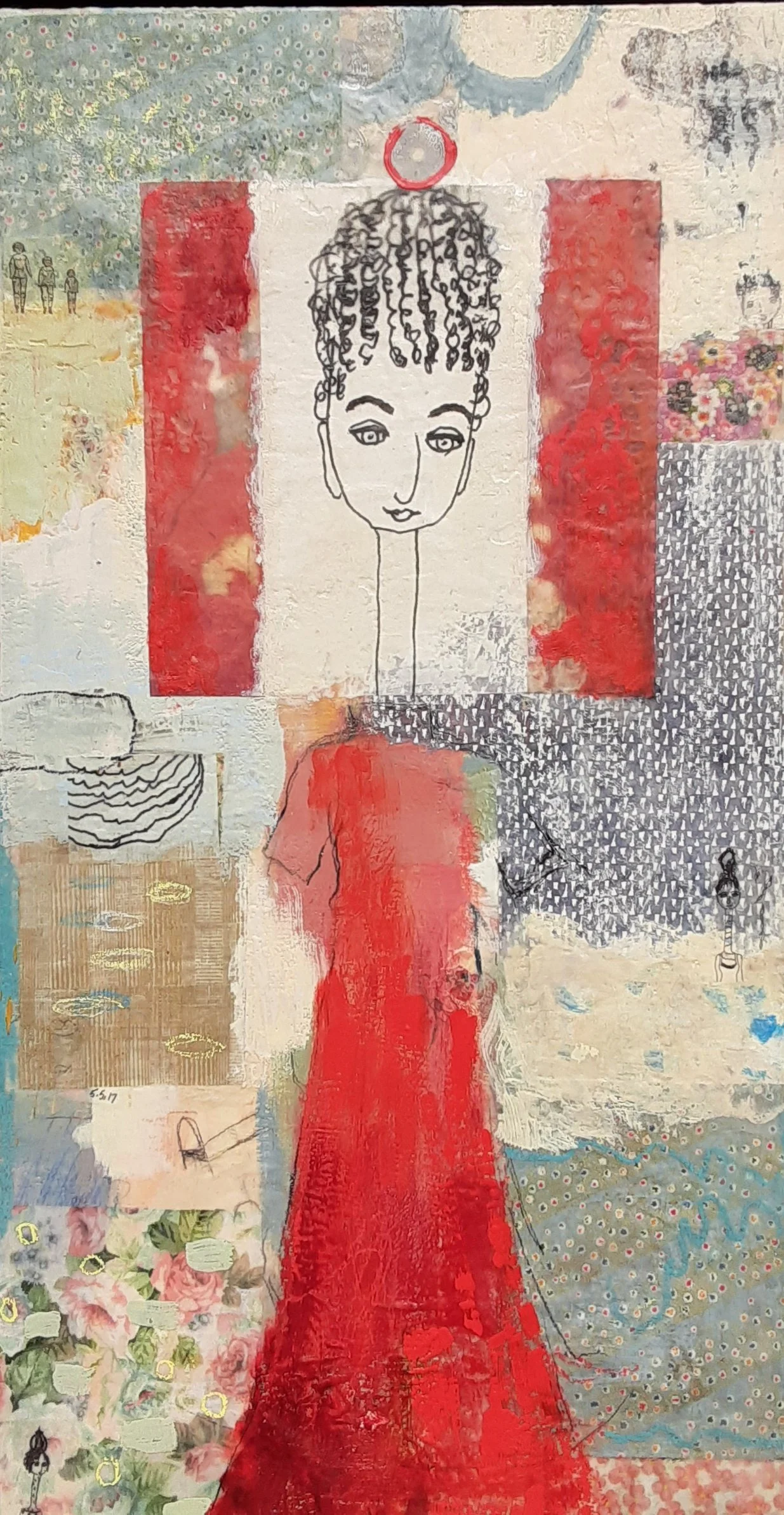 Let's Face It, encaustic and mixed media, 30" x 30"