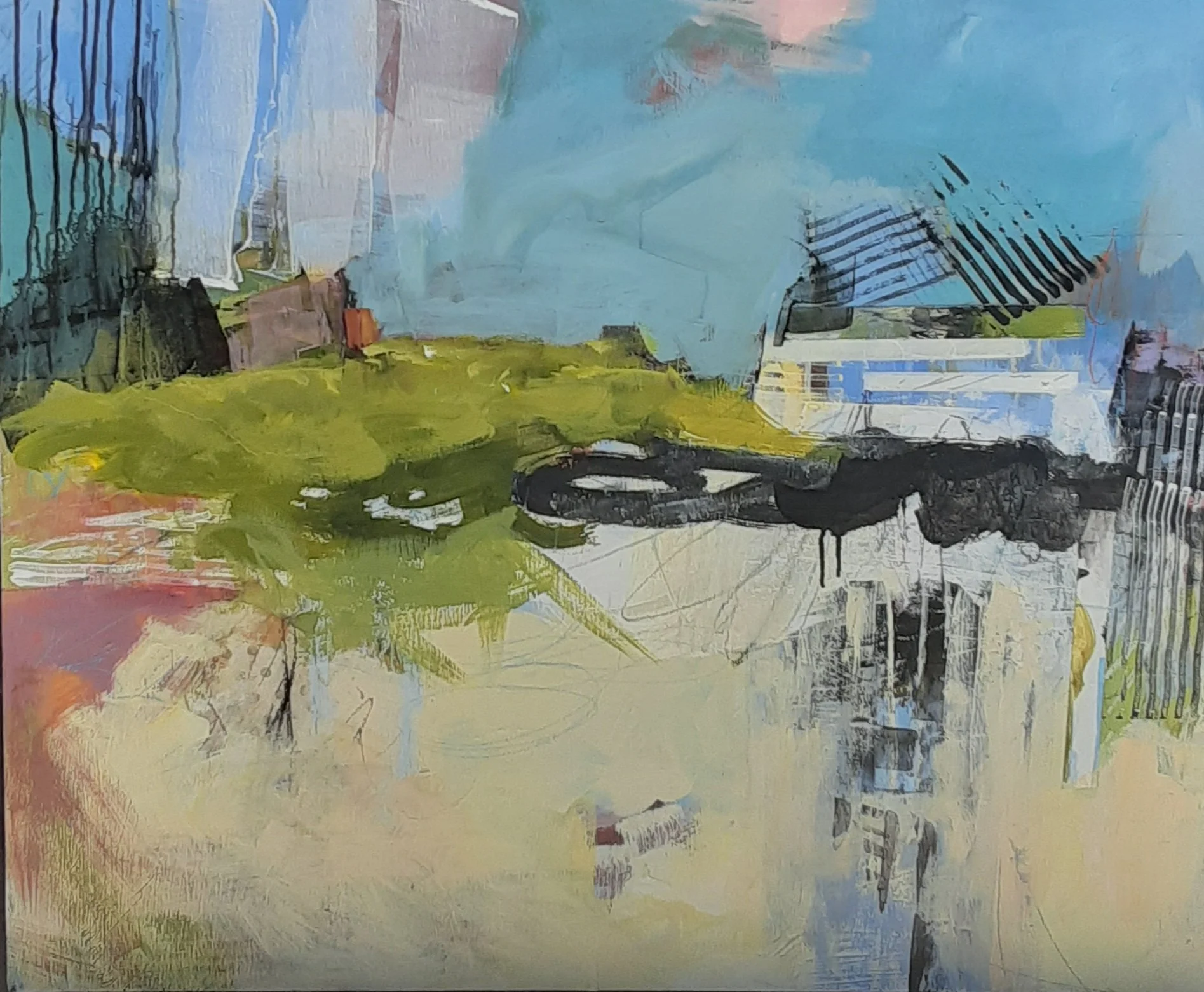 Steppe Along, acrylic and mixed media, 30" x 36"