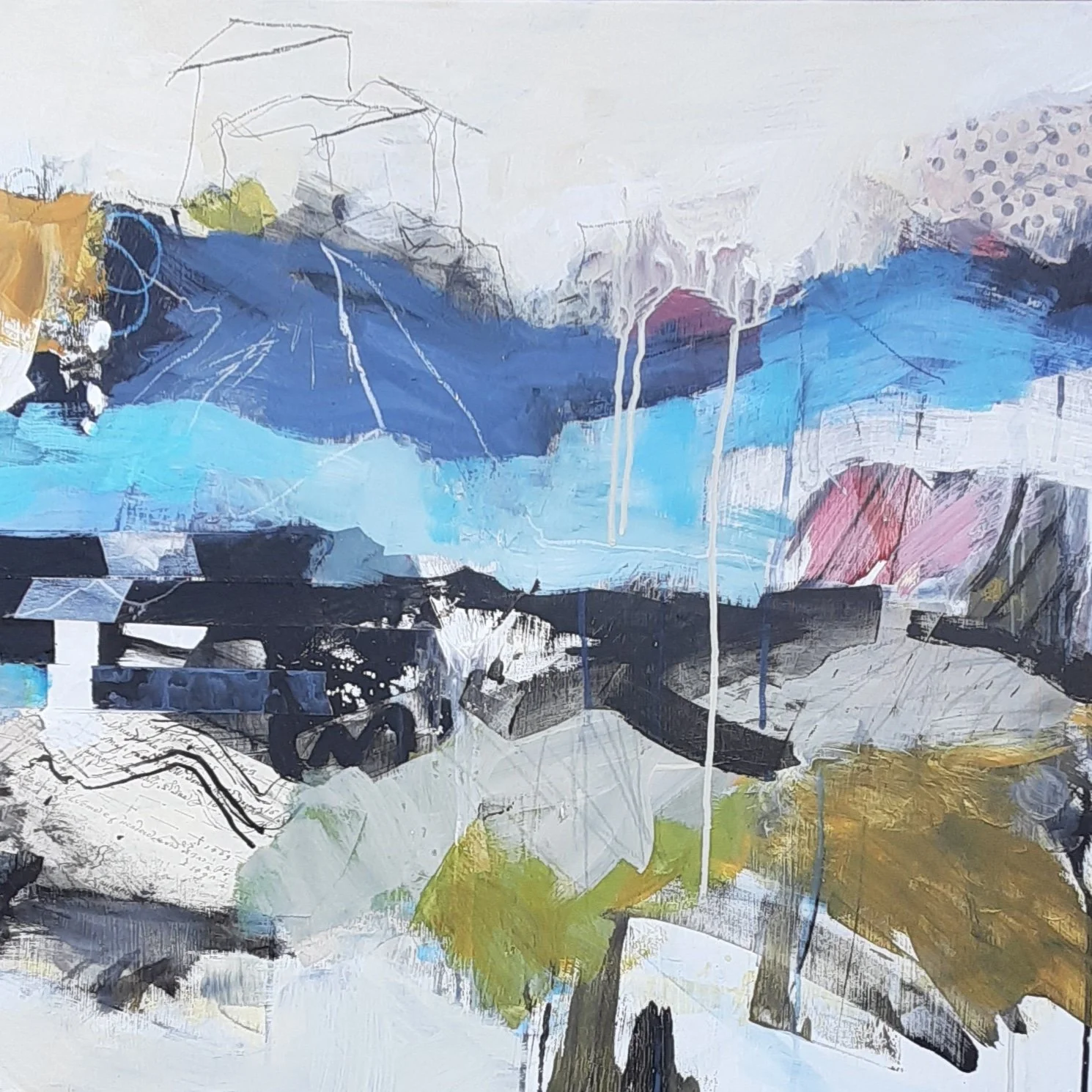 Blue Valley. acrylic and mixed media, 24" x 36"