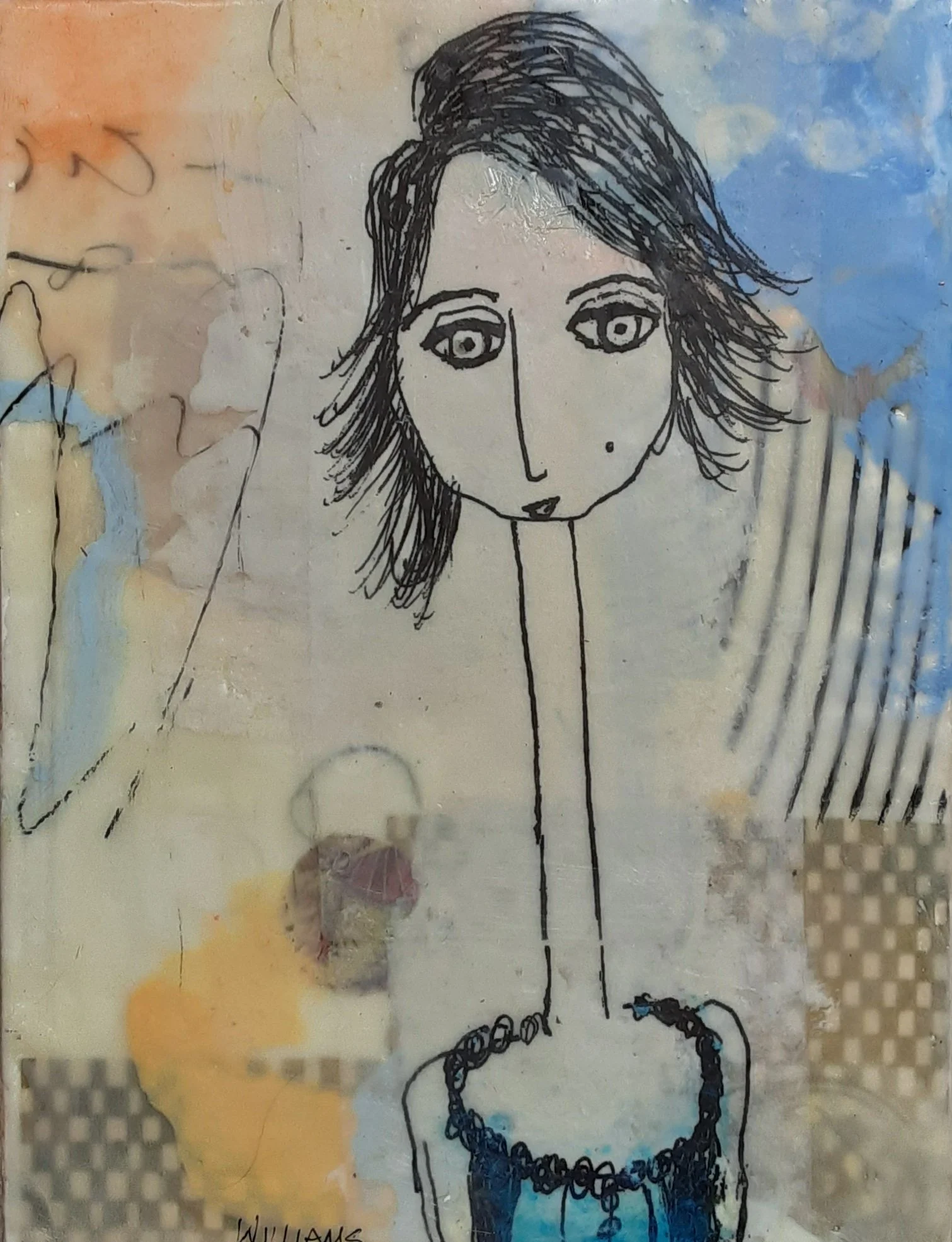 Lofty, encaustic and mixed media, 12" x 9"