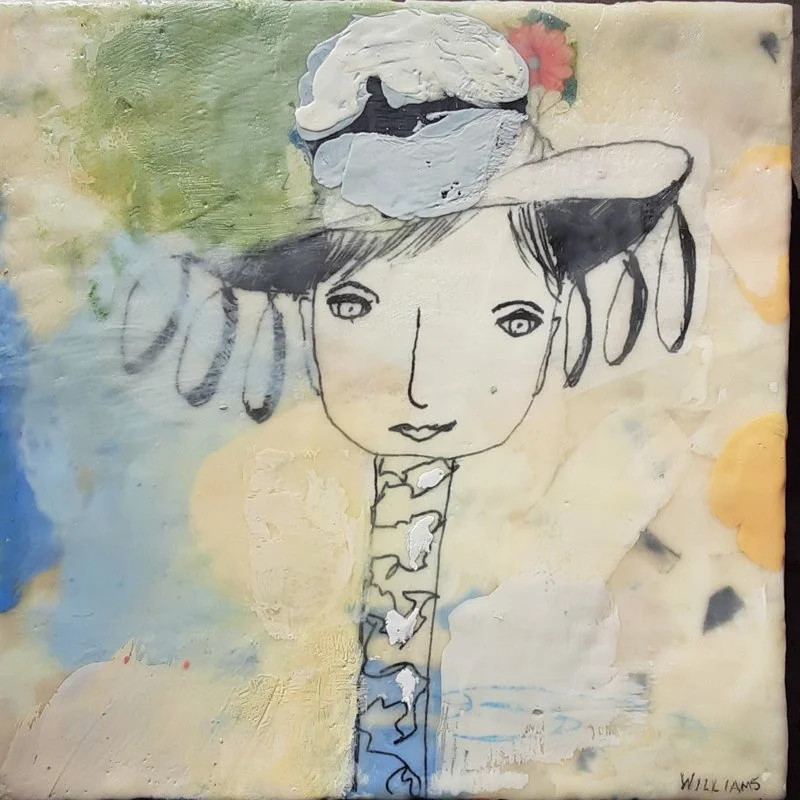 Lovely Day, encaustic and mixed media, 12" x 12"