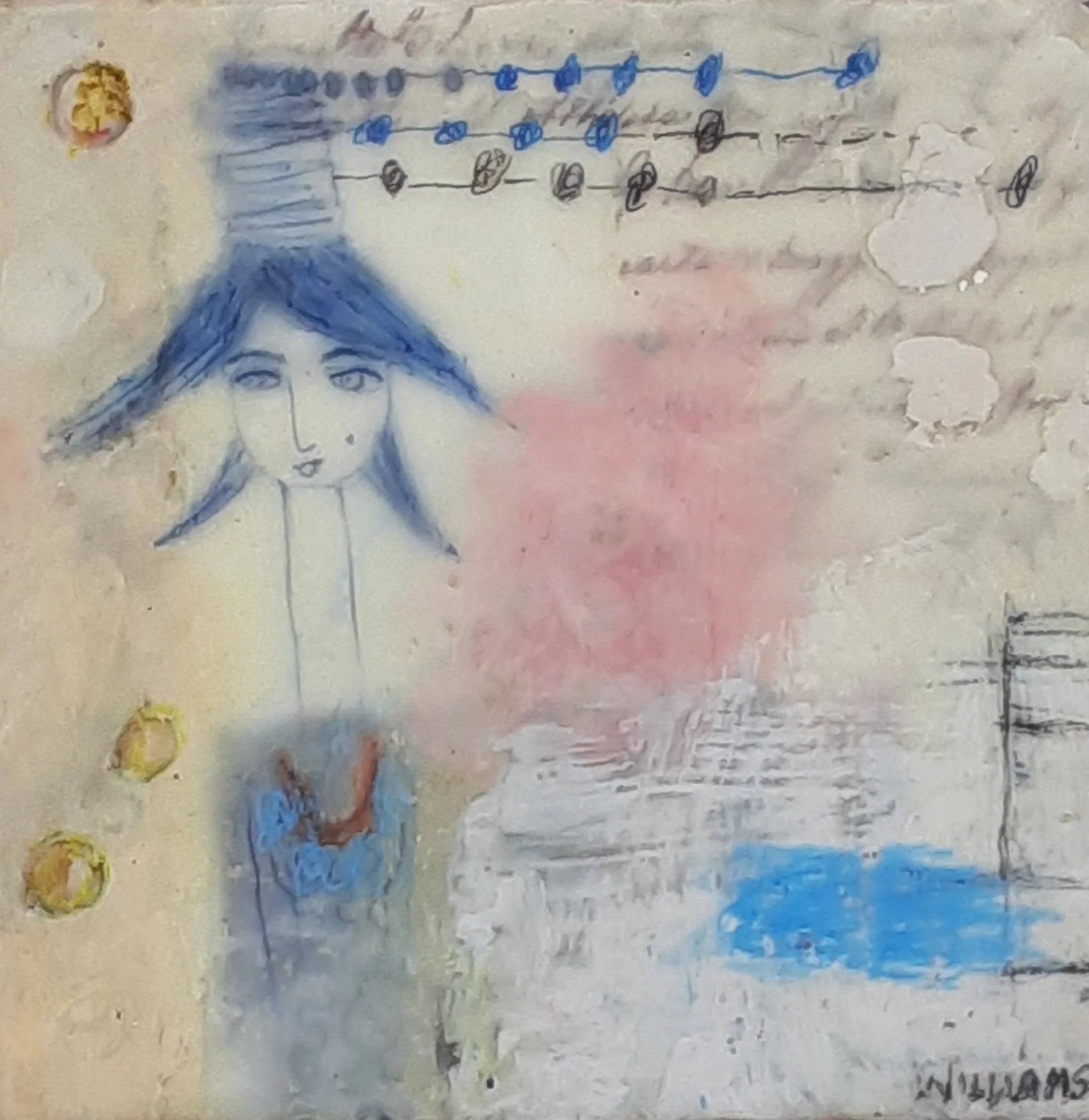 Reflecting, encaustic and mixed media, 6" x 6"