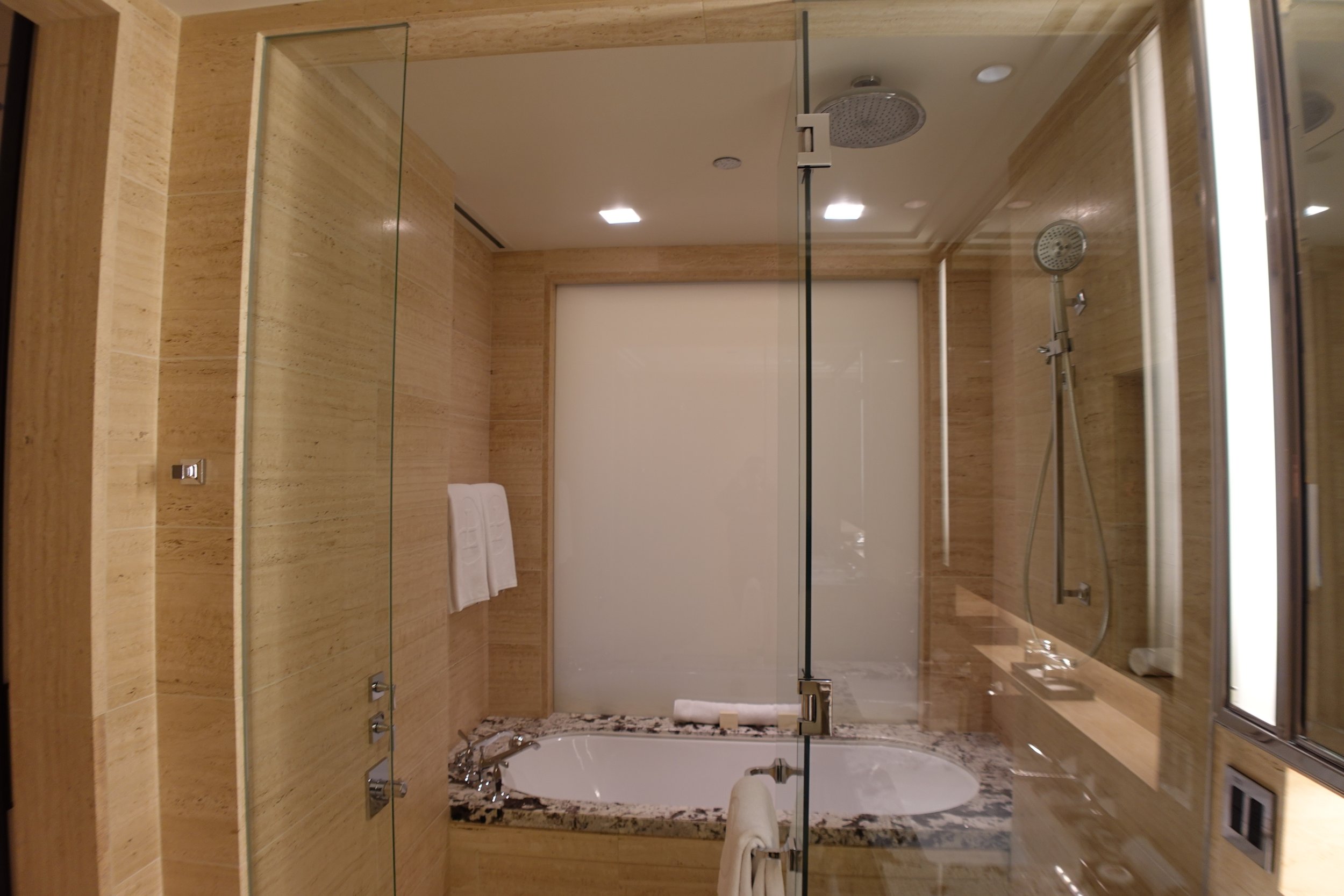  The shower “room” included the shower and the bathtub. I’ve got to say, the shower was divine with fantastic water pressure and the ability to activate both handheld and rainfall at the same time. The bathtub was enormous as well. The window which e