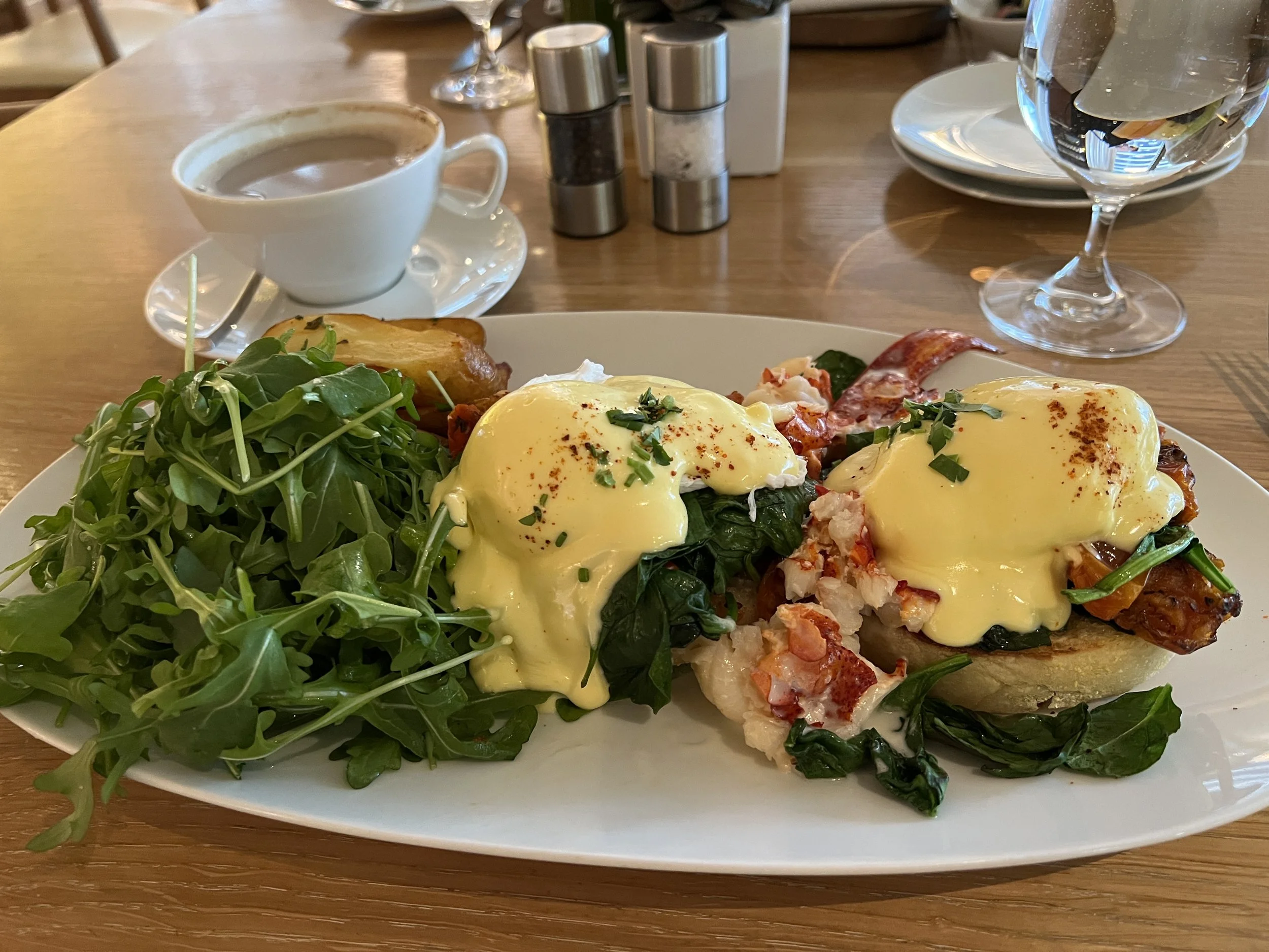 A Masala Chai Latte ($9) and the Travelle Benedict ($35)