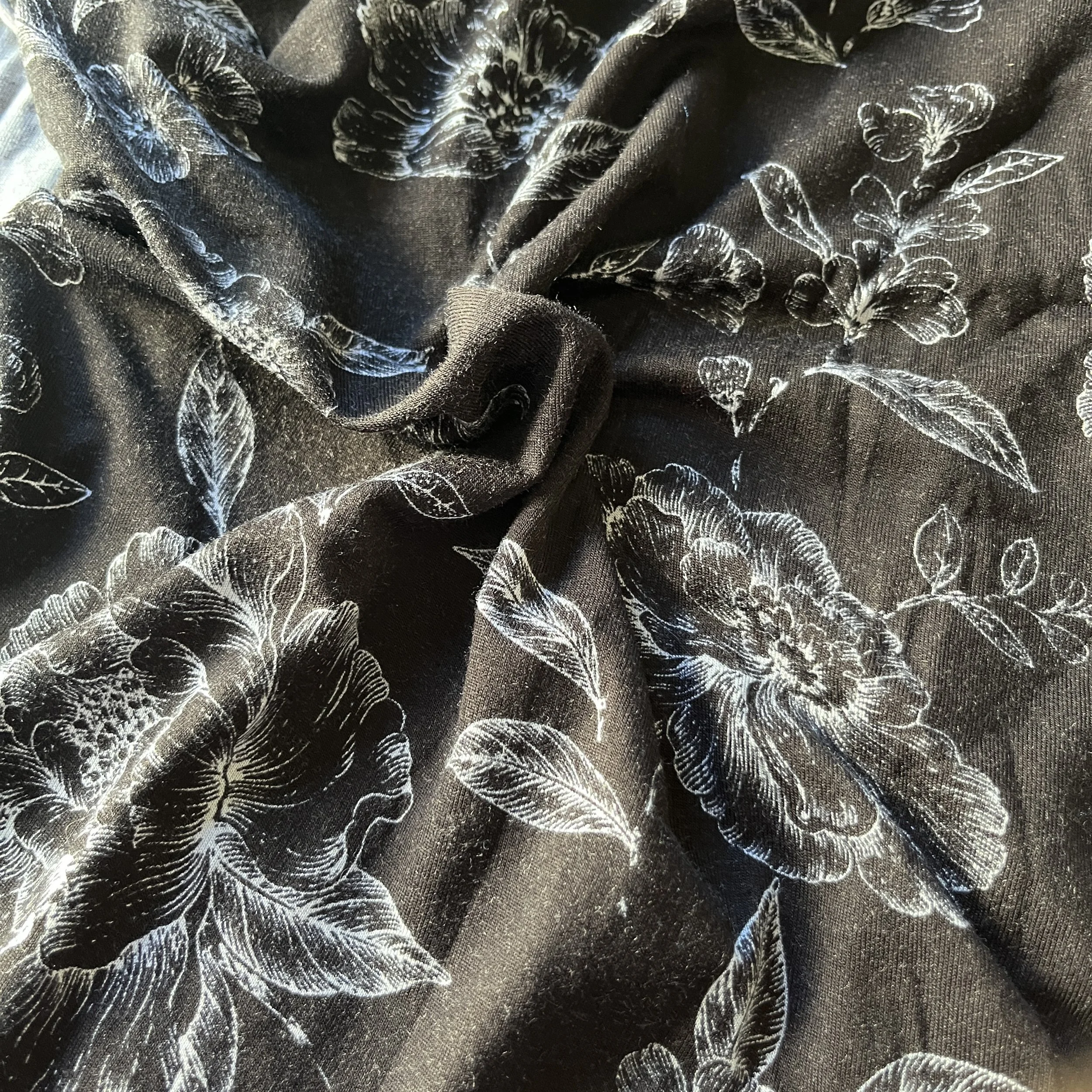 Black and White Flowers Spandex Piece of 2 yards