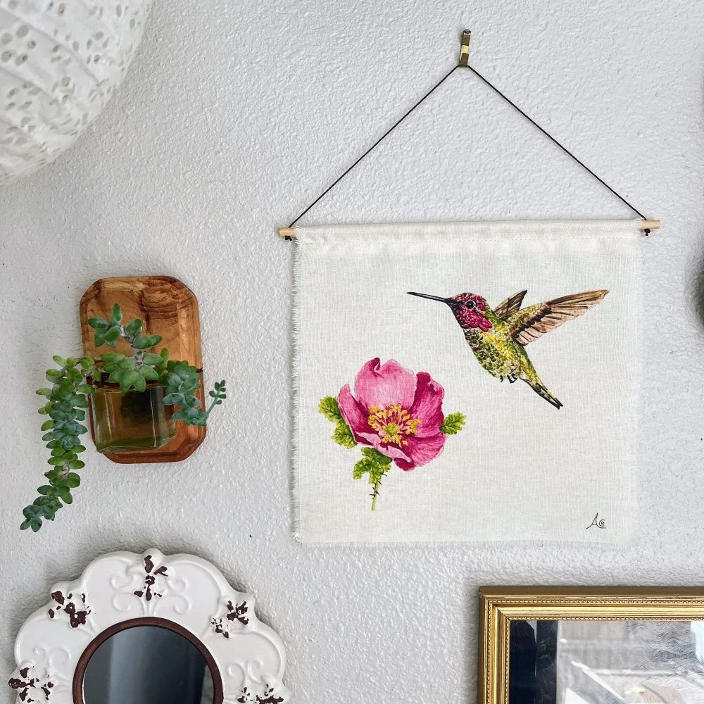 Anna's Hummingbird and Rosa minutifolia

Who would&rsquo;ve thought reclaimed fabric could become the canvas for art?

At MuXu, we combine the art of sewing and watercolor in these unique prints. We print our original watercolors on repurposed fabric