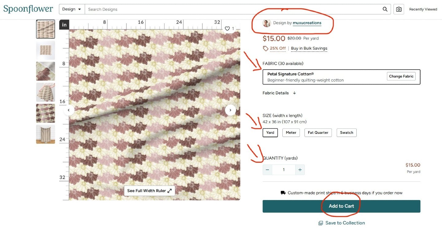 How to Order MuXu Fabrics (Step by Step)

Ordering MuXu fabrics is easy, and completely stress-free 🌿

1. Visit my Spoonflower shop
2. Choose a design you love
3. Select the fabric type that fits your project: cotton, linen, recycled, etc.
4. Choose