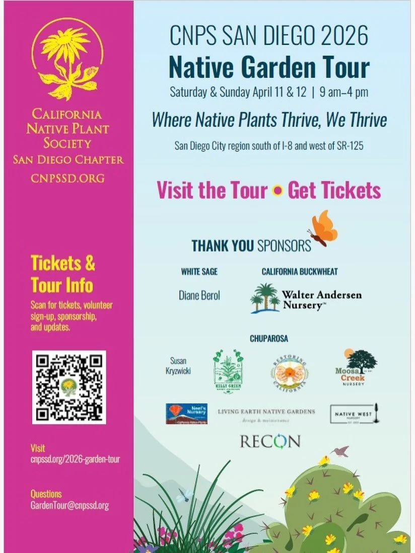 Coming back to one of my favorite events of the year! Where I found my people: in the garden!

I will be part of Native Garden Tour with the California Native Plant Society 🌿

April 11 and 12, I will be present as an artist in the garden, sharing ne