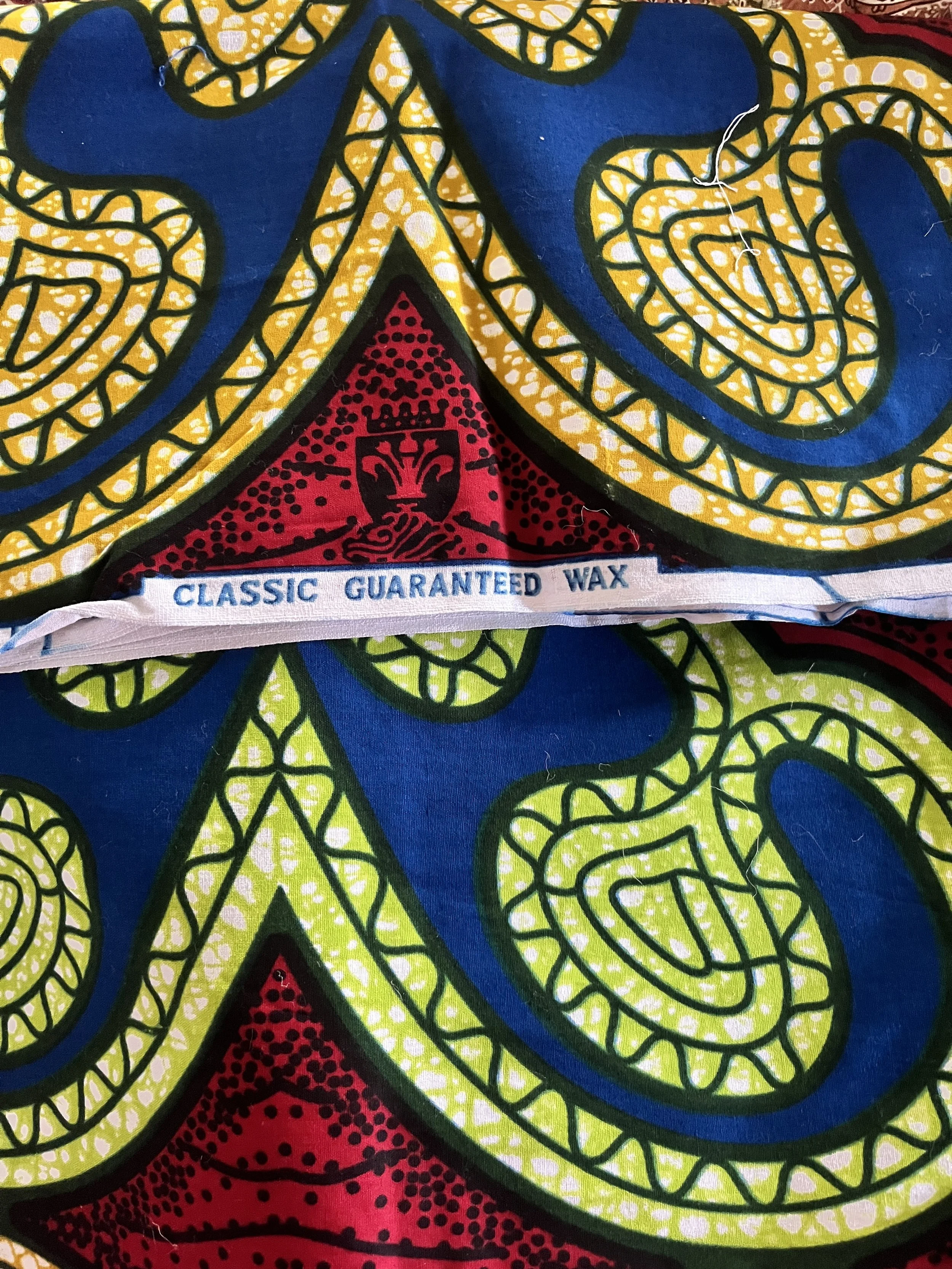 Cotton Wax Fabric: Blue, Green, Red, Black. Piece of 4 yards
