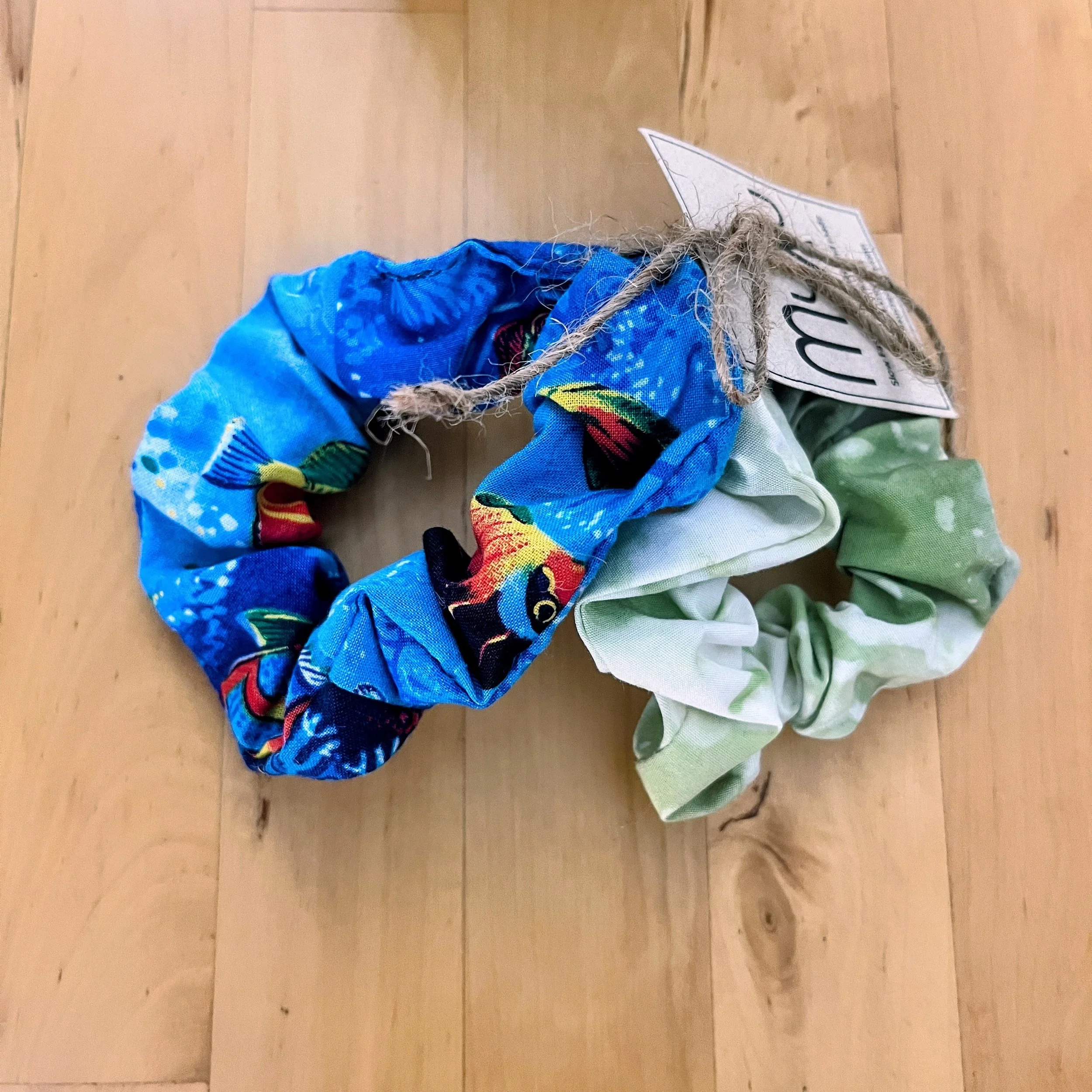 Scrunchies Made From Scraps Of Scraps!  Set of Two: Ocean