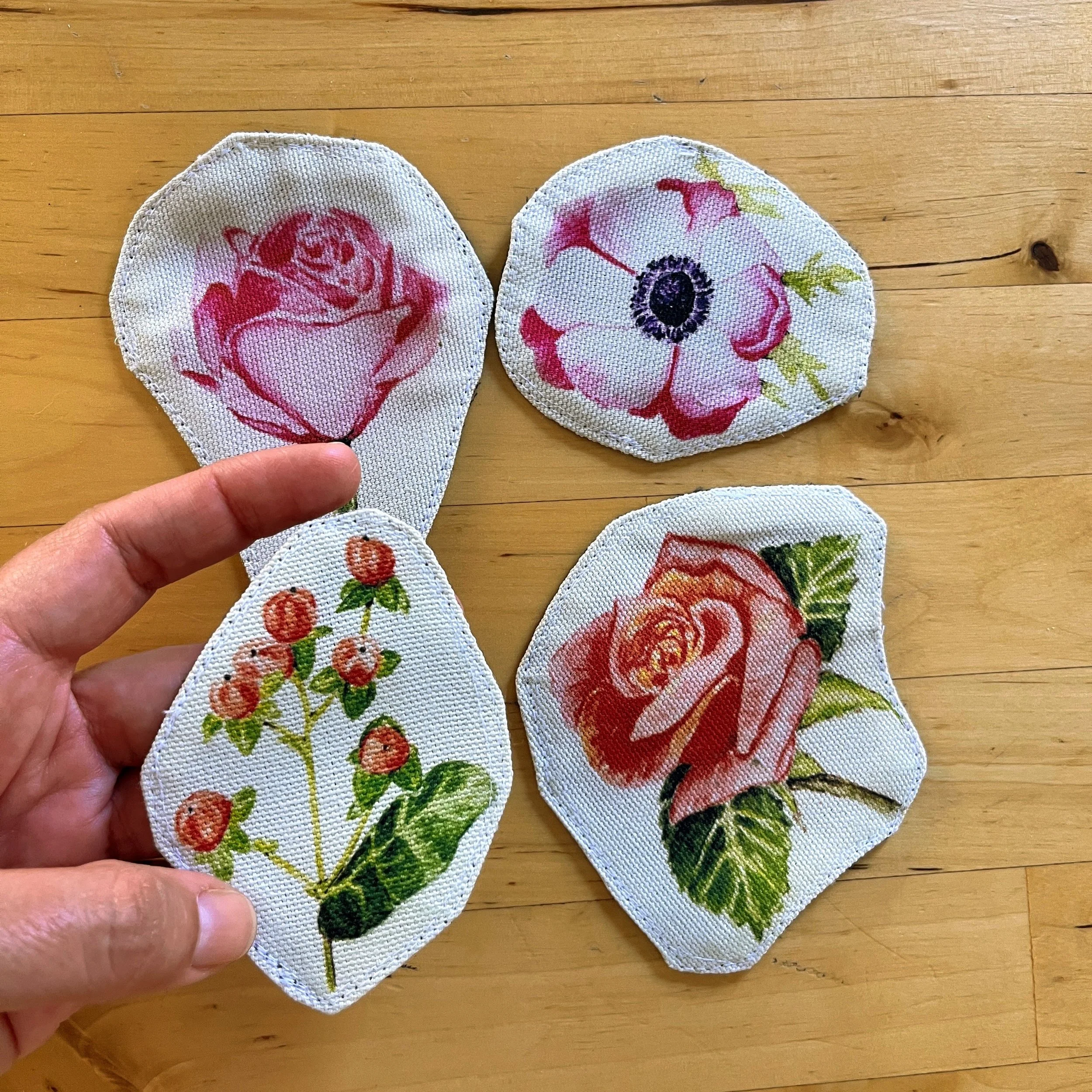 Flowers Sew-On Patch Set No. 2: Original Watercolor of Flowers Printed for Creative Projects with MuXu