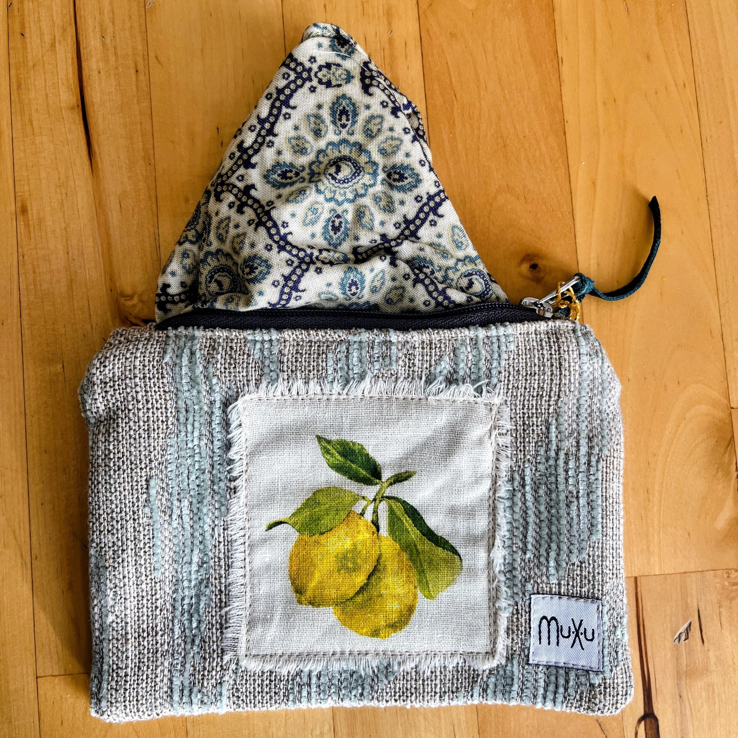 Handmade Zipper Pouch with Watercolors Print: Lemons