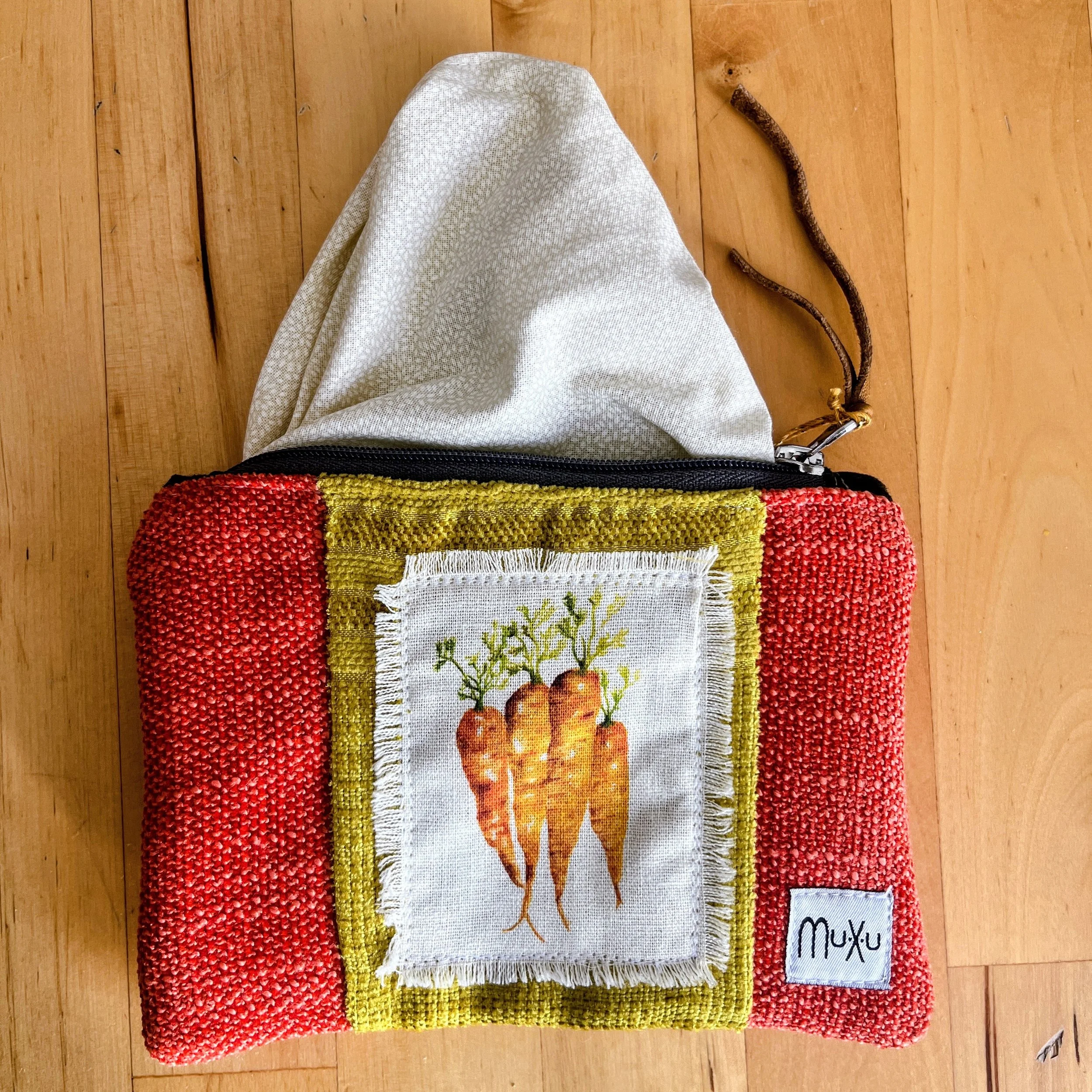 Handmade Zipper Pouch with Watercolors Print: Carrots