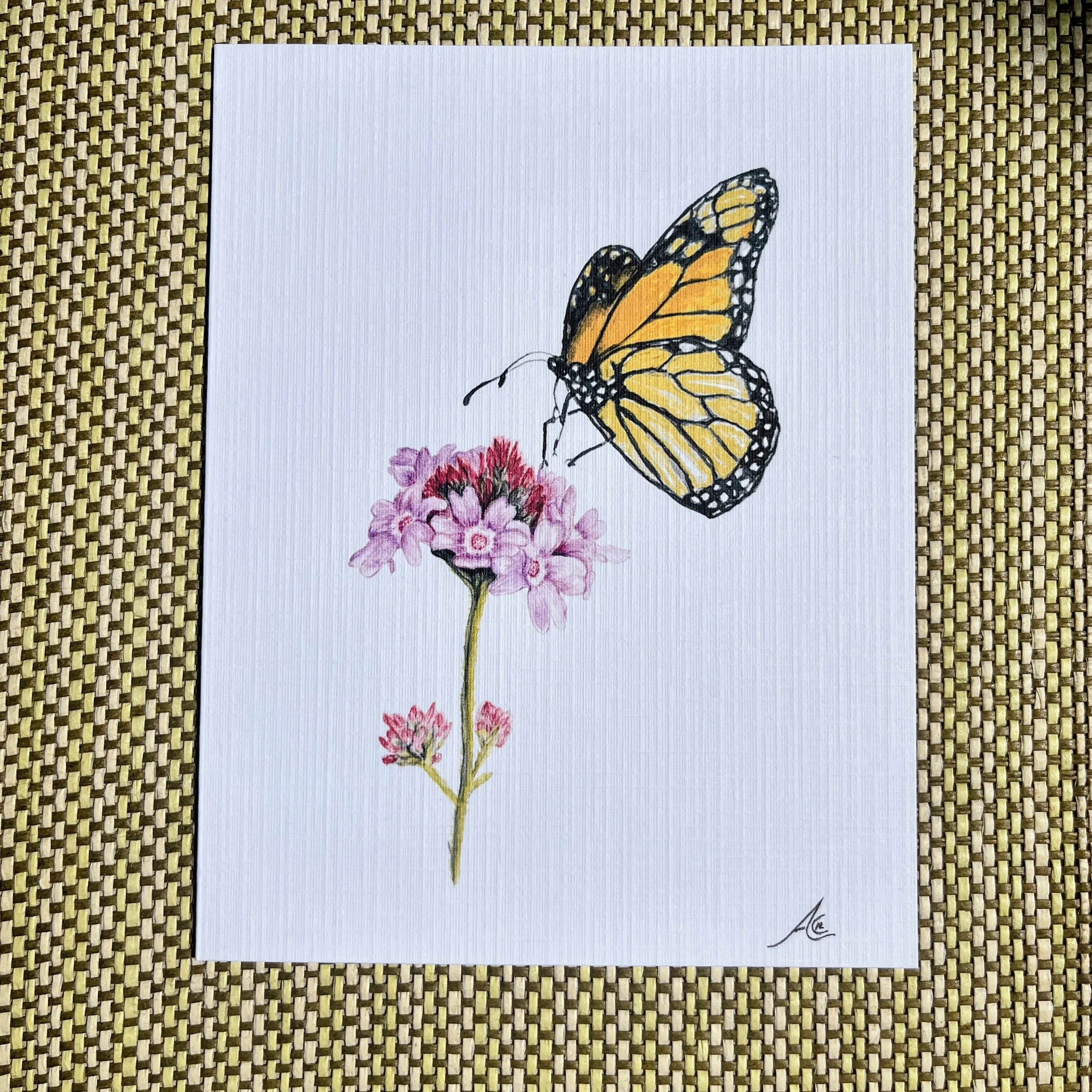 Pollinators Collection: Greeting Cards From Watercolors, Verbena de la Mina and Monarch