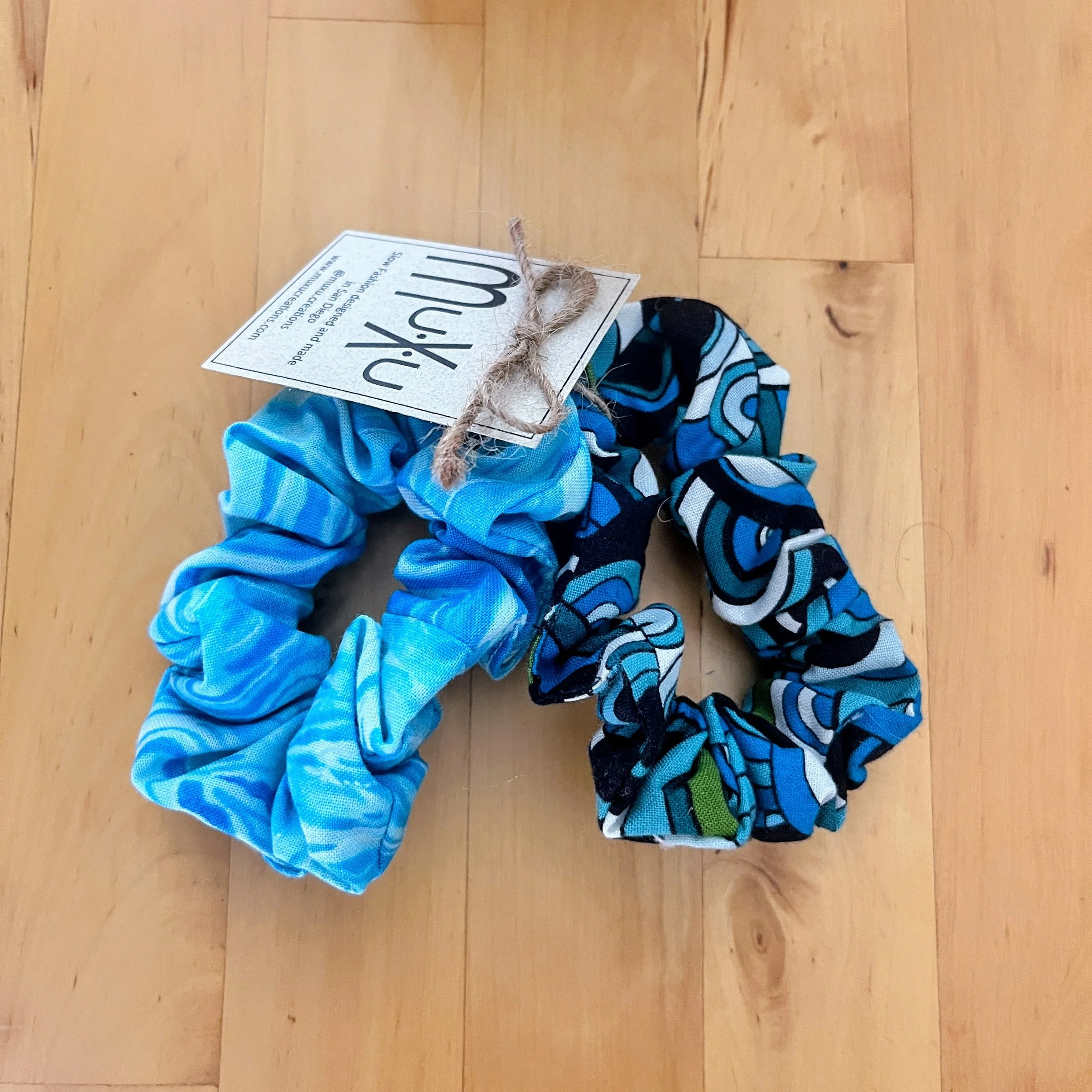 Handmade Scrunchies: "The World Collection" Set of Two: Blue