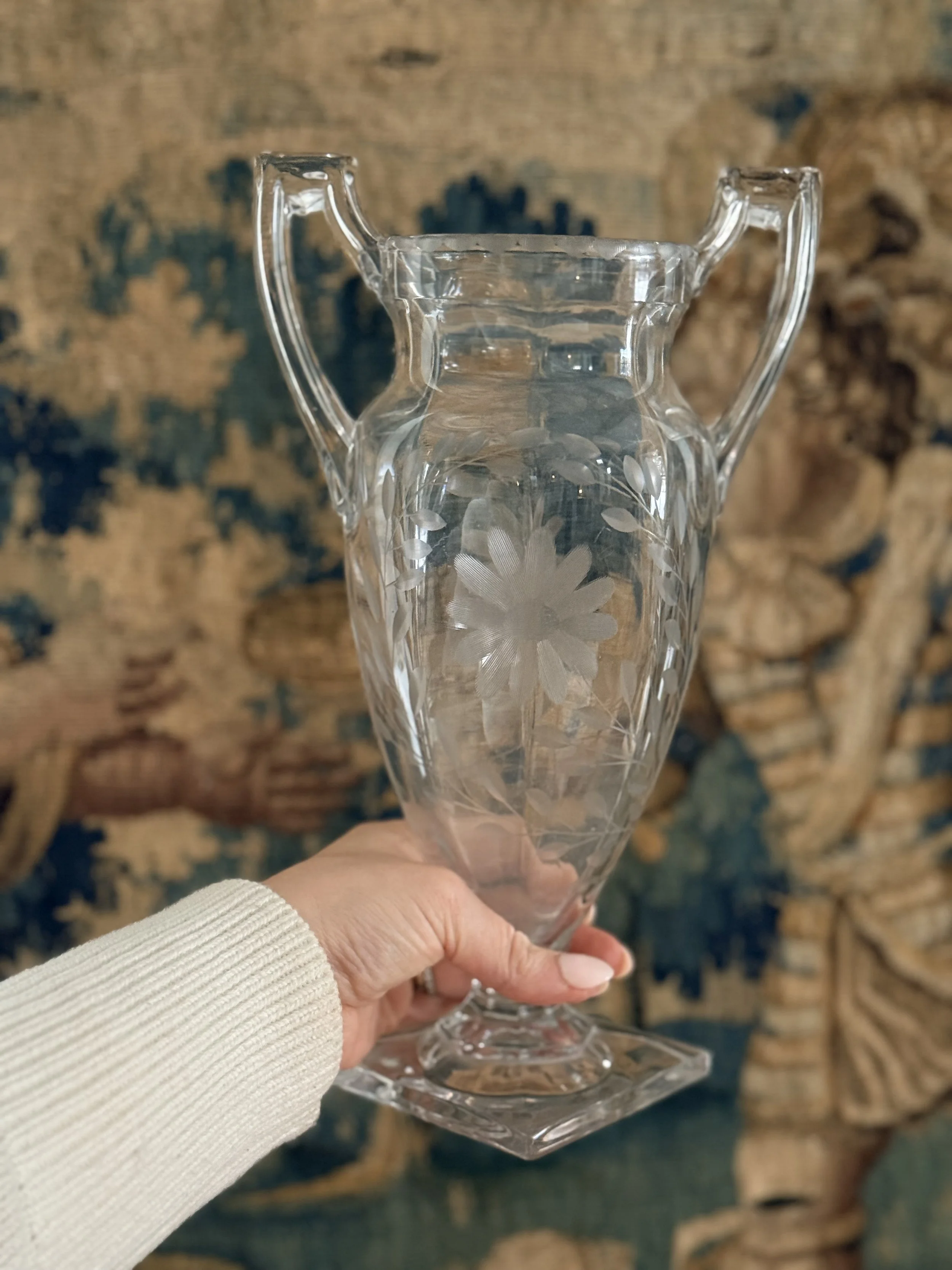 etched glass trophy vase