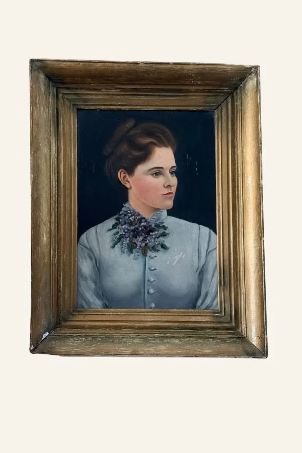 Antique Victorian Woman Oil Painting