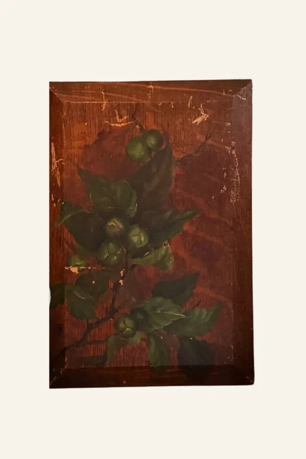 Hand painted leaf on wood plaque