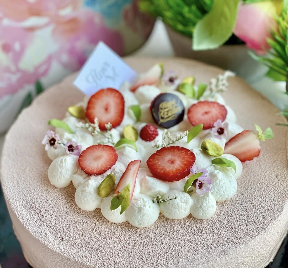 Strawberry Pistachio Cake. Available in 6inch, 8inch, 10inch.