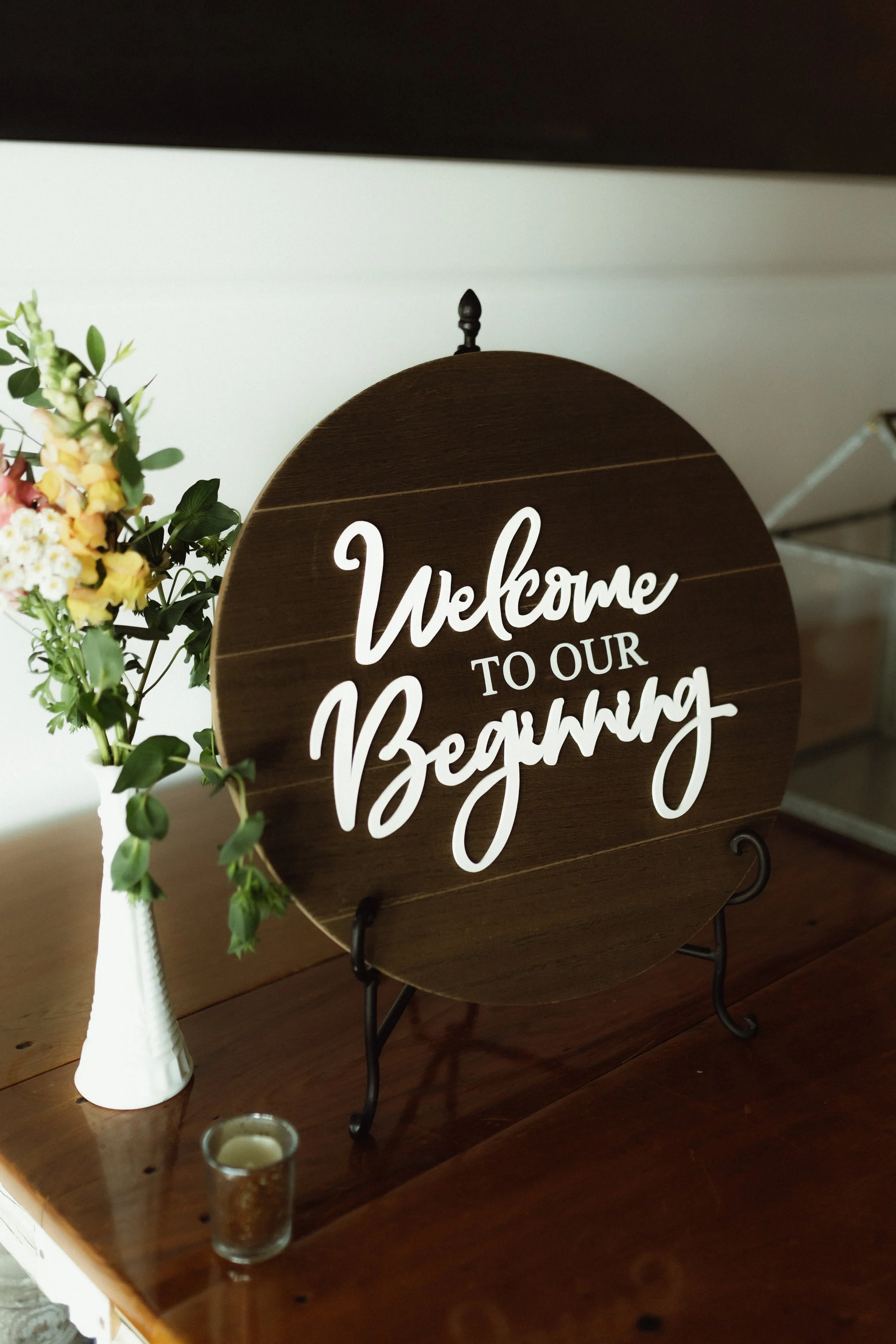 Welcome to Our Beginning Brown Wood