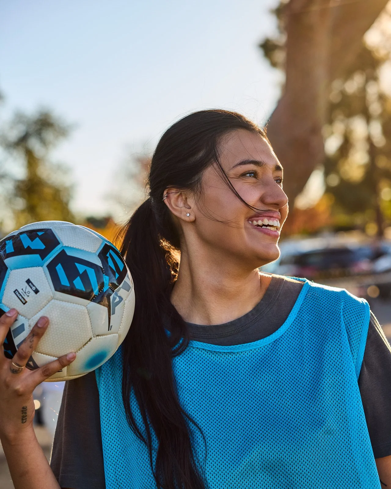 Young woman playing soccer
