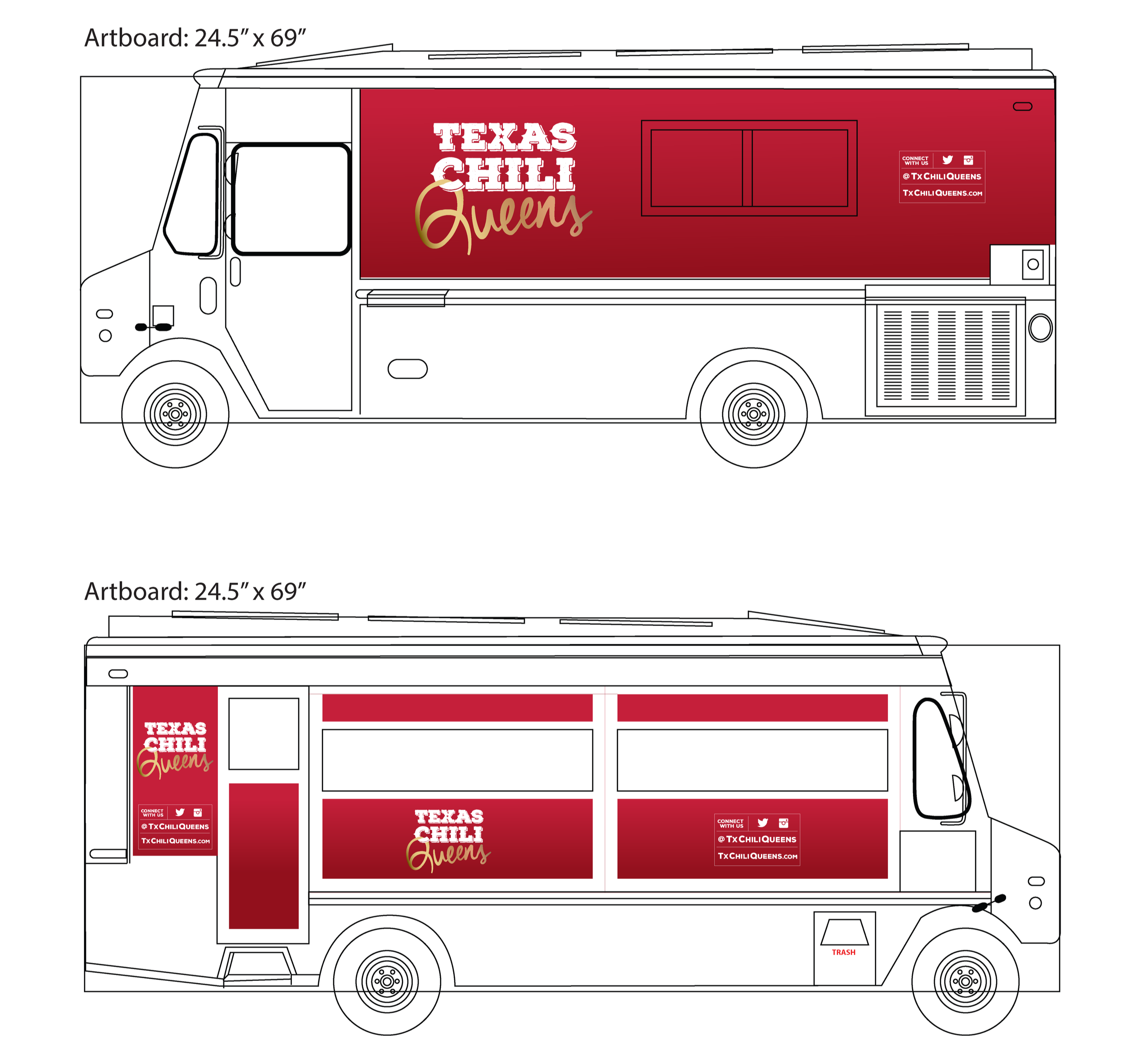 Texas Chili Queens Food Truck Vinyl Wrap Schematic