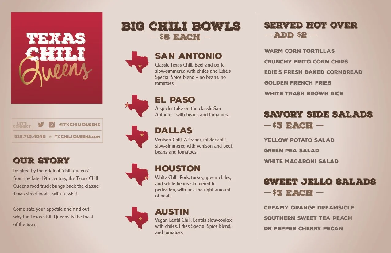 Texas Chili Queens Menu Cards