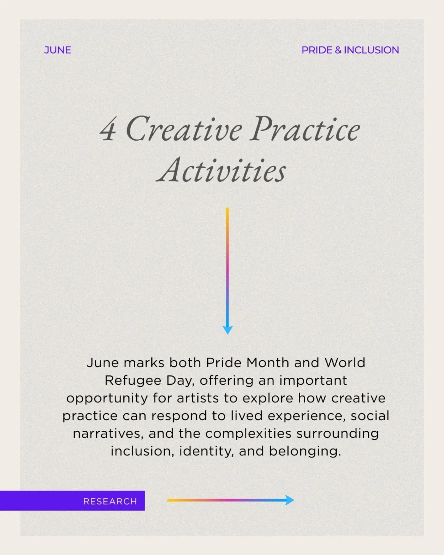 Pride and Inclusion in art 🎨 

June marks both Pride Month and World Refugee Day (20 June), offering an important opportunity for artists to explore how creative practice can respond to lived experience, social narratives, and the complexities surro