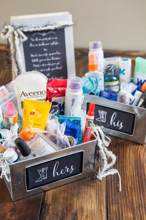 What to put in a wedding bathroom basket, tips for women and men