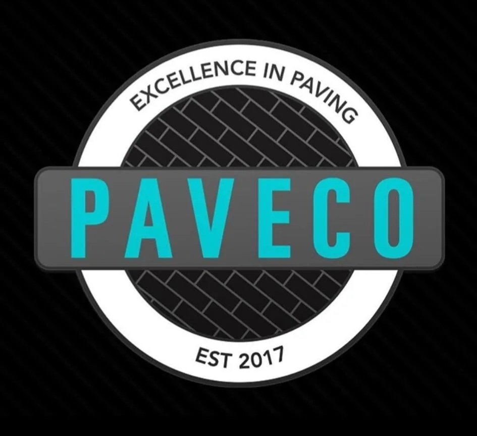 Logo with the text "Excellence in Paving", "Paveco" in large blue letters, and "Est 2017" on a black background.