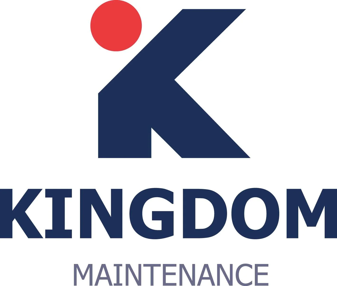 Royal blue K icon with red dot above, the words KINGDOM MAINTENANCE written below.