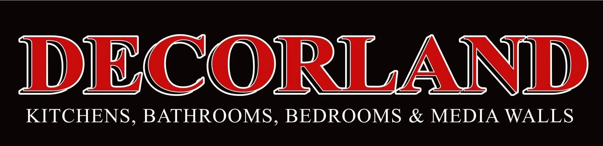 Business sign for Decorl and services offered, including kitchens, bathrooms, bedrooms, and media walls.