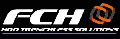 Logo of FCH HDD Trenchless Solutions with stylized text and circular emblem.