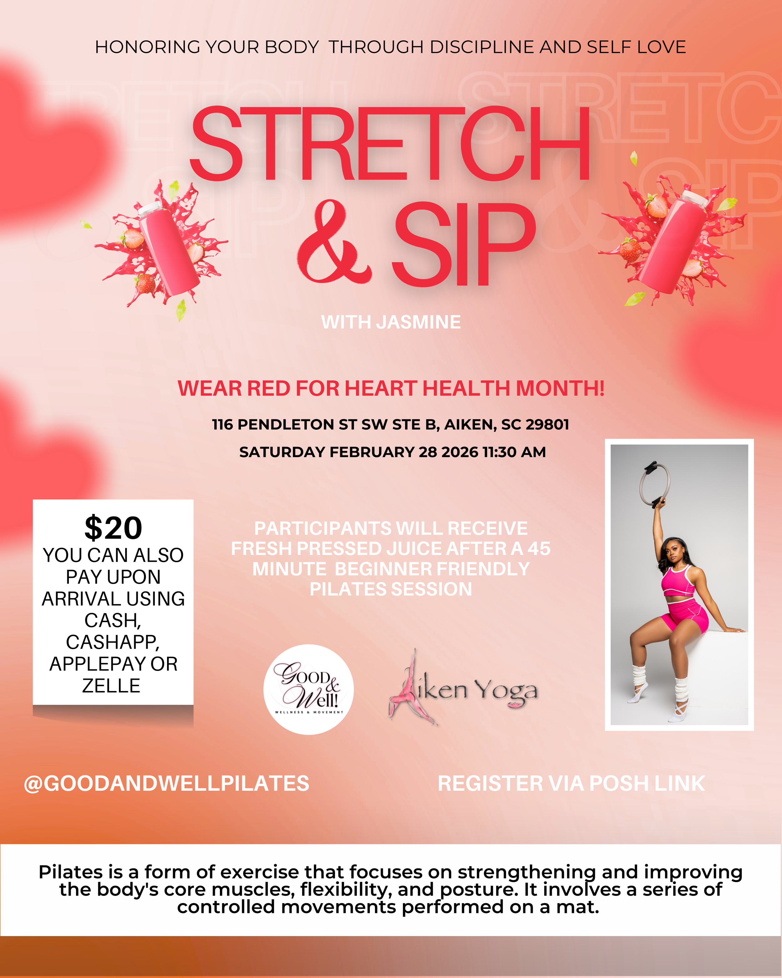 Stretch &amp; Sip Pilates at Aiken Yoga
