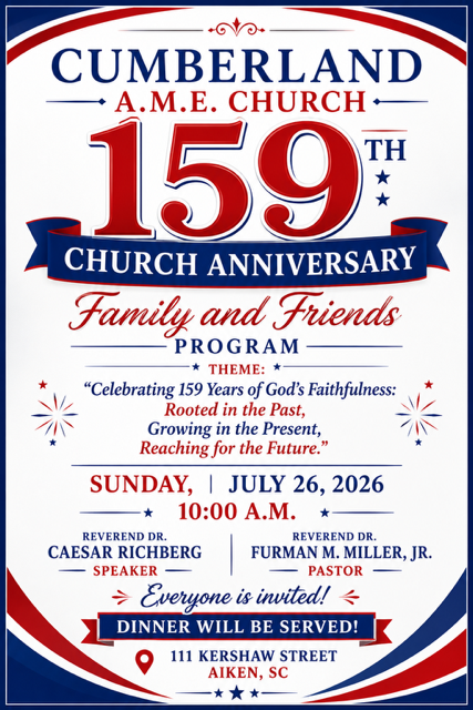 Cumberland AME 159th Church Anniversary Family and Friends Program