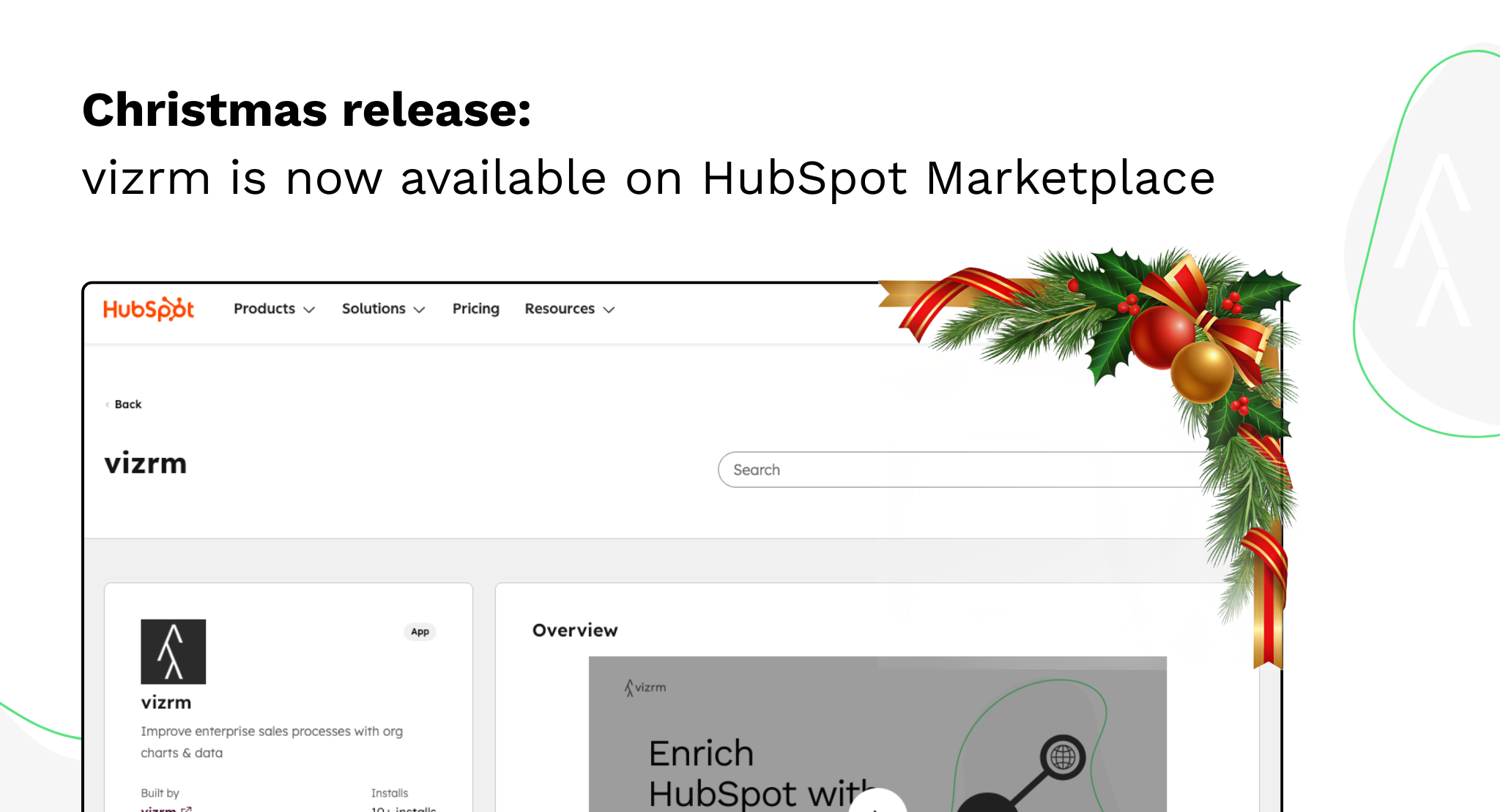 Christmas release: vizrm is now available in the HubSpot App Marketplace 🎄