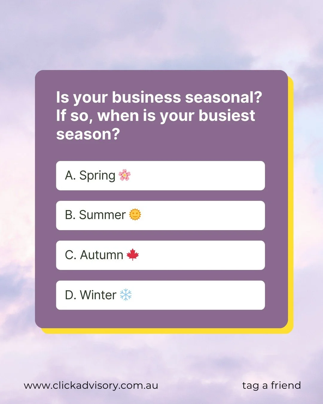 Is your business seasonal?
Share in the comments.
We love working with business owners throughout the entire year, but no surprise, tax season is always the busiest!
.
.
.
#Summer #Seasonal #BusinessBookkeeping #BusinessAccounting #Bookkeeping #Acc