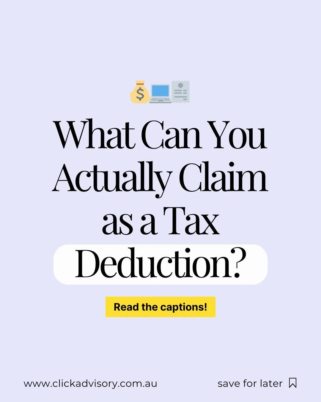 Not every business purchase is deductible! The ATO has three golden rules and they matter.
Here’s what you need to know about deductions:
1. The expense must be for your business, not personal use.
2. If it’s split between personal and