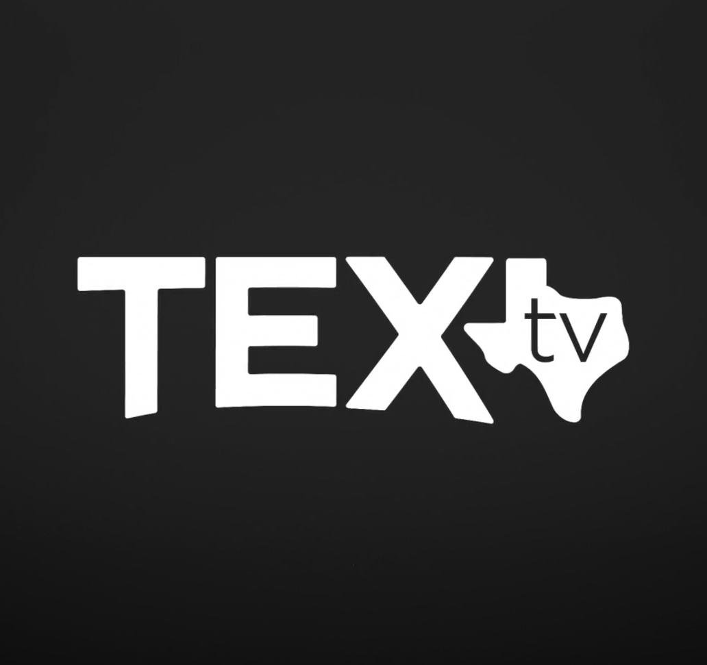 Texas logo with the shape of Texas and the text 'tex' 'tv' in white on a black background.