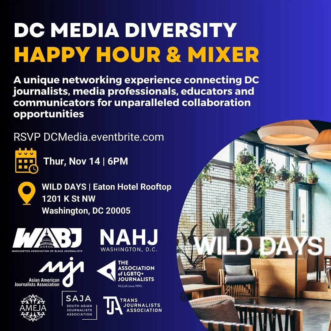 It&rsquo;s back! We&rsquo;re throwing the third annual DC media diversity mixer next month, co-hosted by the DC leaders of @wabjdc @aaja_dc @nahjdc @nlgjaofficial @amejaglobal @theofficialsaja &amp; @transjournalists 🙌🏽

It&rsquo;s going to be a bl